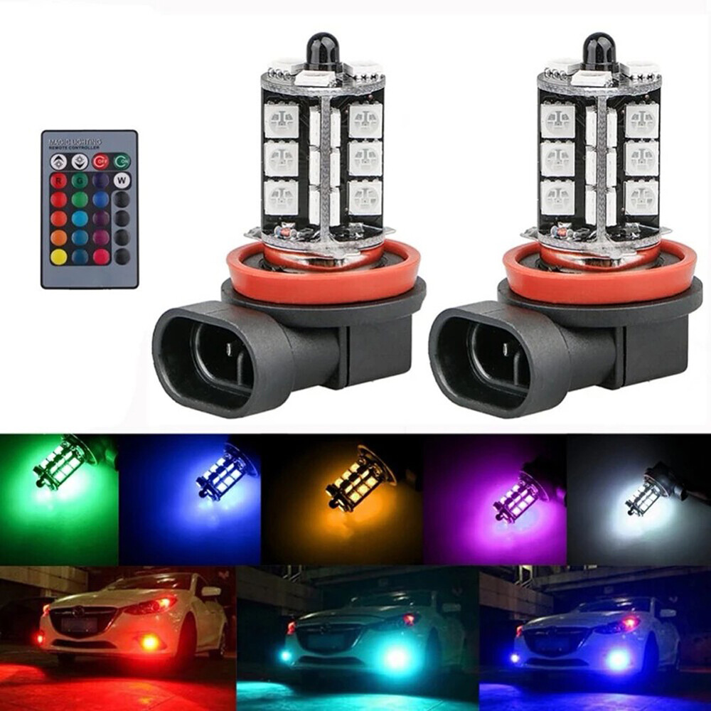 2x RGB H11 H9 H8 5050 27SMD سي - مراجعة Voice Control Light Bulb وسعره